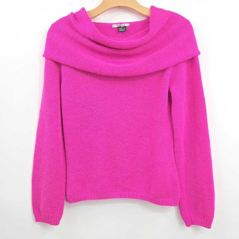 NELL Alpaca Sweater Hot Pink Off‎ Shoulder